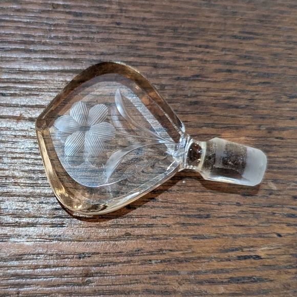 Vintage Cristallerie Oberursel Lead Crystal Etched Floral Perfume Glass Bottle - Picture 6 of 11